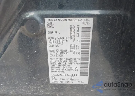 2015 Nissan Rogue Sl из США, поврежденный, VIN 5N1AT2MV1FC813413